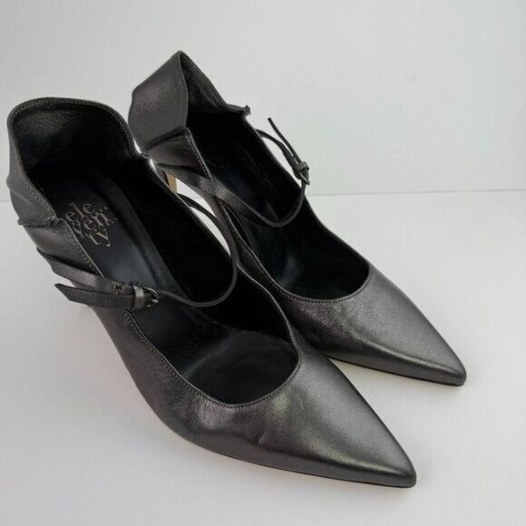 Eleventy Cross Strap Buckle Pointed Toe Stiletto Heels Grey EU 39/ US 9 - Picture 2 of 7